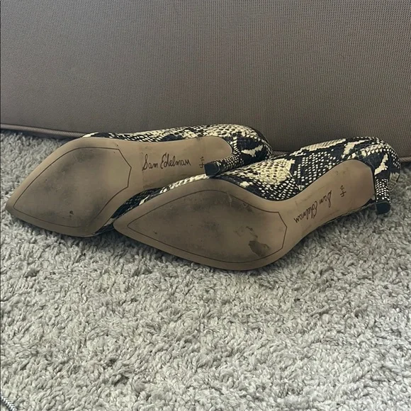 Sam Edelman Black and Cream Snake-Print Pointed-Toe Heels - Picture 4 of 6